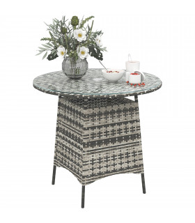 Outsunny Patio Furniture Rattan Garden Table with Umbrella Hole, Grey