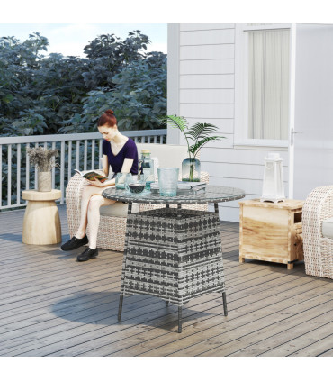 Outsunny Patio Furniture Rattan Garden Table with Umbrella Hole, Grey