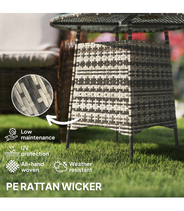 Outsunny Patio Furniture Rattan Garden Table with Umbrella Hole, Grey