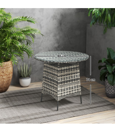Outsunny Patio Furniture Rattan Garden Table with Umbrella Hole, Grey