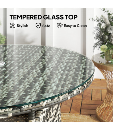 Outsunny Patio Furniture Rattan Garden Table with Umbrella Hole, Grey