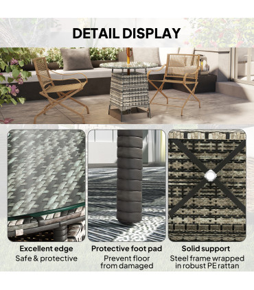 Outsunny Patio Furniture Rattan Garden Table with Umbrella Hole, Grey