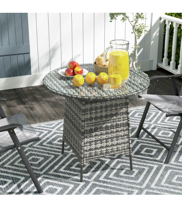 Outsunny Patio Furniture Rattan Garden Table with Umbrella Hole, Grey