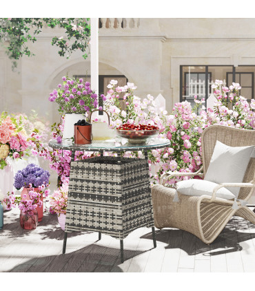 Outsunny Patio Furniture Rattan Garden Table with Umbrella Hole, Grey