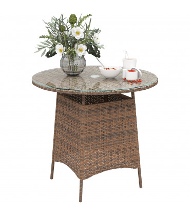 Outsunny Patio Furniture Rattan Garden Table with Umbrella Hole, Brown