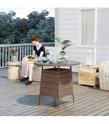 Outsunny Patio Furniture Rattan Garden Table with Umbrella Hole, Brown