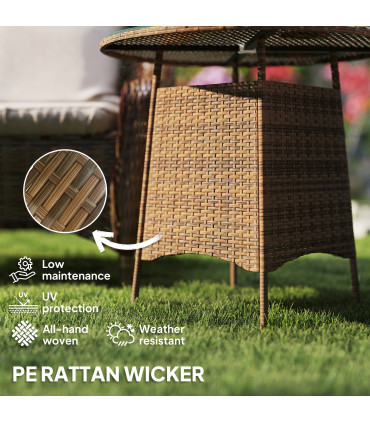 Outsunny Patio Furniture Rattan Garden Table with Umbrella Hole, Brown