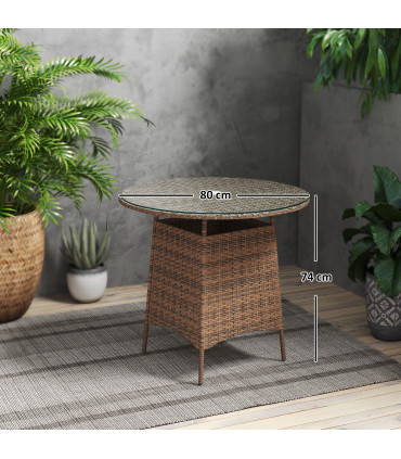 Outsunny Patio Furniture Rattan Garden Table with Umbrella Hole, Brown