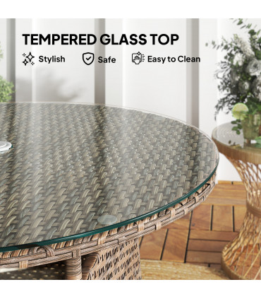 Outsunny Patio Furniture Rattan Garden Table with Umbrella Hole, Brown