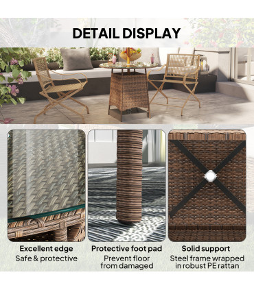 Outsunny Patio Furniture Rattan Garden Table with Umbrella Hole, Brown