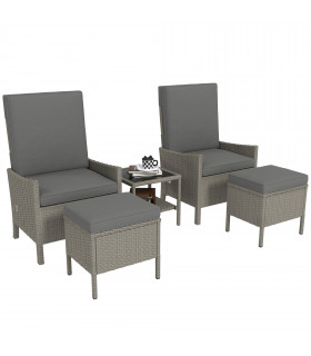 Outsunny 5 PCS Rattan Garden Furniture Set w/ Cushions, Dark Grey