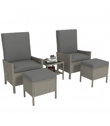 Outsunny 5 PCS Rattan Garden Furniture Set w/ Cushions, Dark Grey