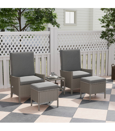Outsunny 5 PCS Rattan Garden Furniture Set w/ Cushions, Dark Grey