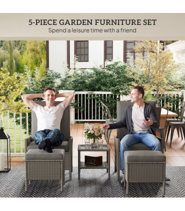 Outsunny 5 PCS Rattan Garden Furniture Set w/ Cushions, Dark Grey