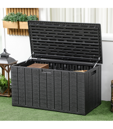 Outsunny 336 Litre Rolling Outdoor Garden Storage Box, Plastic Container, Black