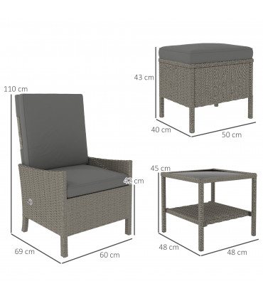 Outsunny 5 PCS Rattan Garden Furniture Set w/ Cushions, Dark Grey