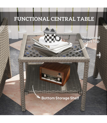 Outsunny 5 PCS Rattan Garden Furniture Set w/ Cushions, Dark Grey