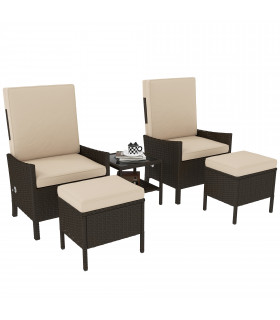 Outsunny 5 PCS Rattan Garden Furniture Set w/ Cushions, Khaki