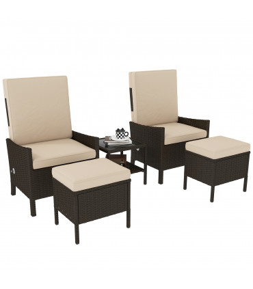 Outsunny 5 PCS Rattan Garden Furniture Set w/ Cushions, Khaki