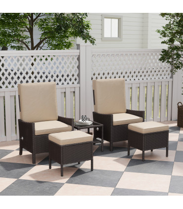 Outsunny 5 PCS Rattan Garden Furniture Set w/ Cushions, Khaki