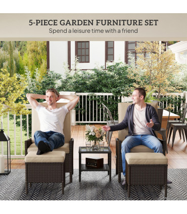 Outsunny 5 PCS Rattan Garden Furniture Set w/ Cushions, Khaki