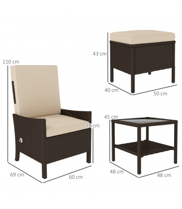 Outsunny 5 PCS Rattan Garden Furniture Set w/ Cushions, Khaki