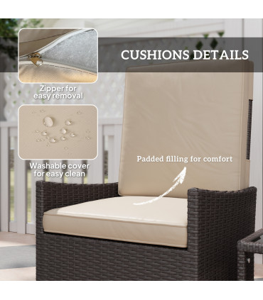 Outsunny 5 PCS Rattan Garden Furniture Set w/ Cushions, Khaki