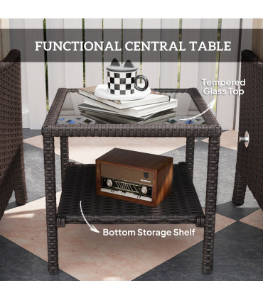 Outsunny 5 PCS Rattan Garden Furniture Set w/ Cushions, Khaki