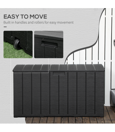 Outsunny 336 Litre Rolling Outdoor Garden Storage Box, Plastic Container, Black