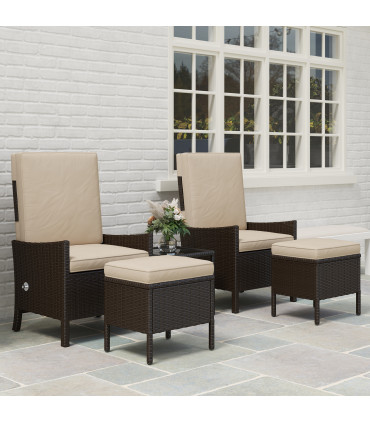 Outsunny 5 PCS Rattan Garden Furniture Set w/ Cushions, Khaki