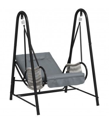 Outsunny Rattan Swing Chair with Stand and Seat Cushion, Light Grey