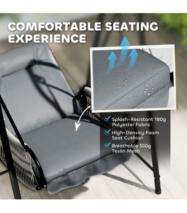 Outsunny Rattan Swing Chair with Stand and Seat Cushion, Light Grey