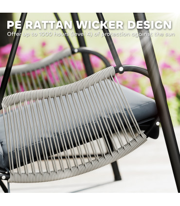 Outsunny Rattan Swing Chair with Stand and Seat Cushion, Light Grey