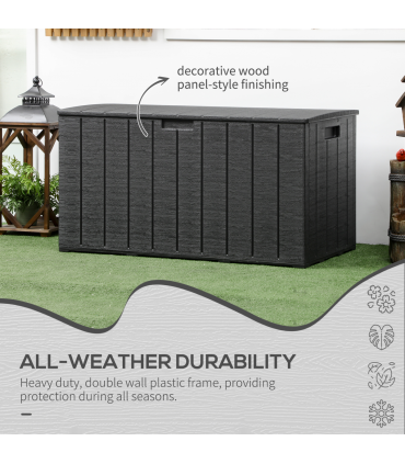 Outsunny 336 Litre Rolling Outdoor Garden Storage Box, Plastic Container, Black