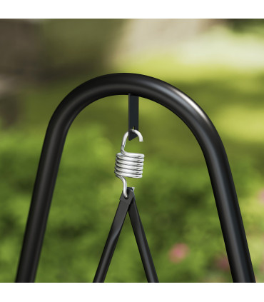 Outsunny Rattan Swing Chair with Stand and Seat Cushion, Light Grey