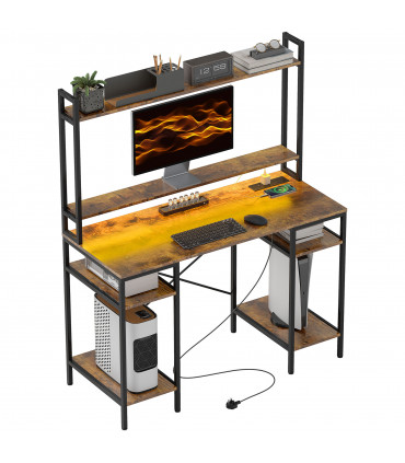 HOMCOM Computer Desk Home Office Desk with Monitor Stand, Rustic Brown