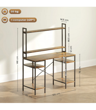 HOMCOM Computer Desk Home Office Desk with Monitor Stand, Rustic Brown