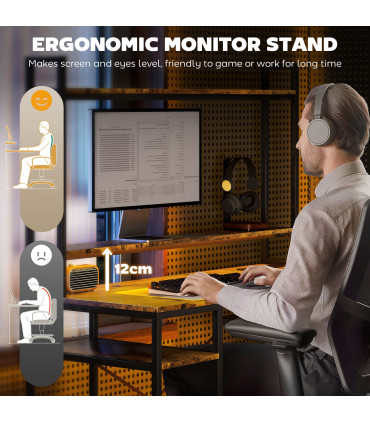 HOMCOM Computer Desk Home Office Desk with Monitor Stand, Rustic Brown