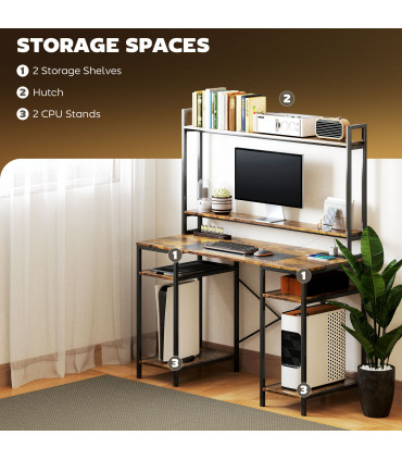 HOMCOM Computer Desk Home Office Desk with Monitor Stand, Rustic Brown