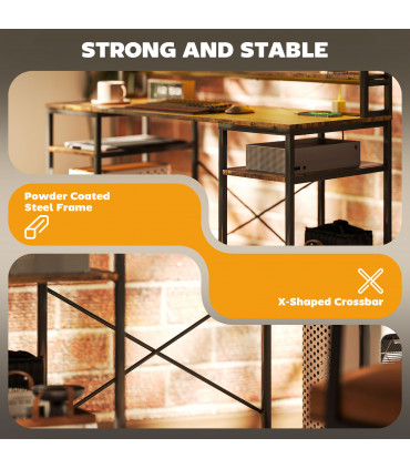 HOMCOM Computer Desk Home Office Desk with Monitor Stand, Rustic Brown