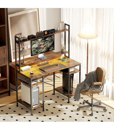 HOMCOM Computer Desk Home Office Desk with Monitor Stand, Rustic Brown