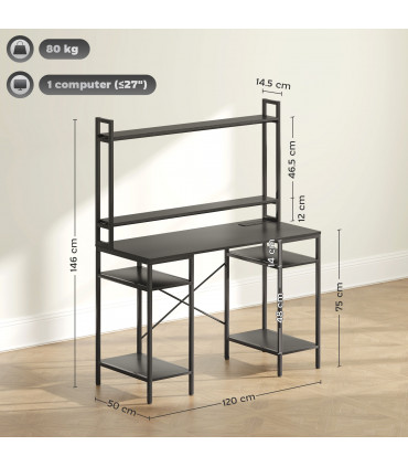 HOMCOM Computer Desk Home Office Desk with Monitor Stand, Black