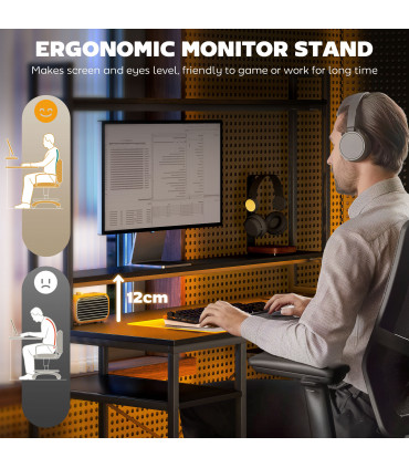 HOMCOM Computer Desk Home Office Desk with Monitor Stand, Black