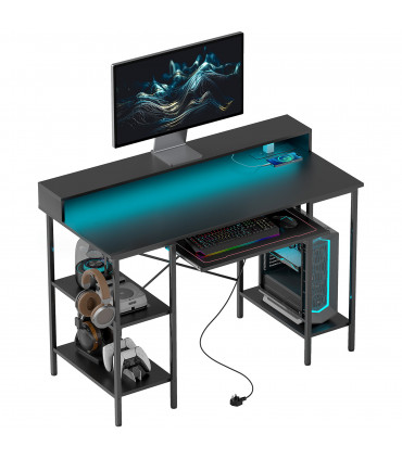 HOMCOM Gaming Desk with Monitor Stand and Sliding Keyboard Tray Black