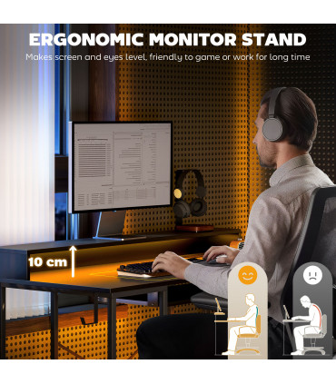 HOMCOM Gaming Desk with Monitor Stand and Sliding Keyboard Tray Black