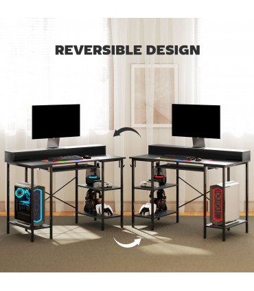 HOMCOM Gaming Desk with Monitor Stand and Sliding Keyboard Tray Black