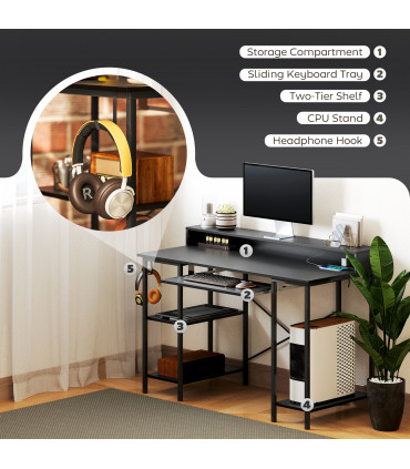 HOMCOM Gaming Desk with Monitor Stand and Sliding Keyboard Tray Black