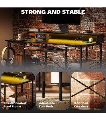 HOMCOM Gaming Desk with Monitor Stand and Sliding Keyboard Tray Black