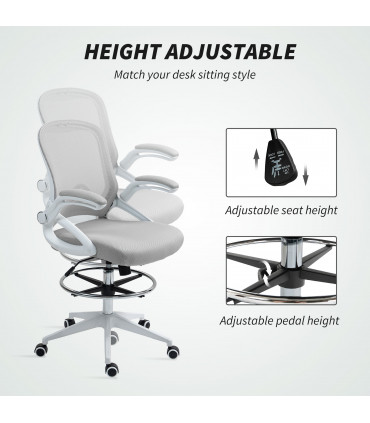 Vinsetto Mesh Office Stool, 60° Swivel Height Adjustable Chair, Light Grey