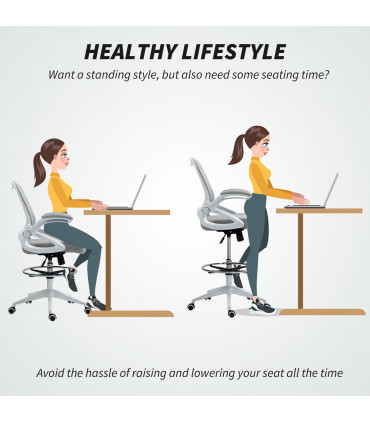 Vinsetto Mesh Office Stool, 60° Swivel Height Adjustable Chair, Light Grey